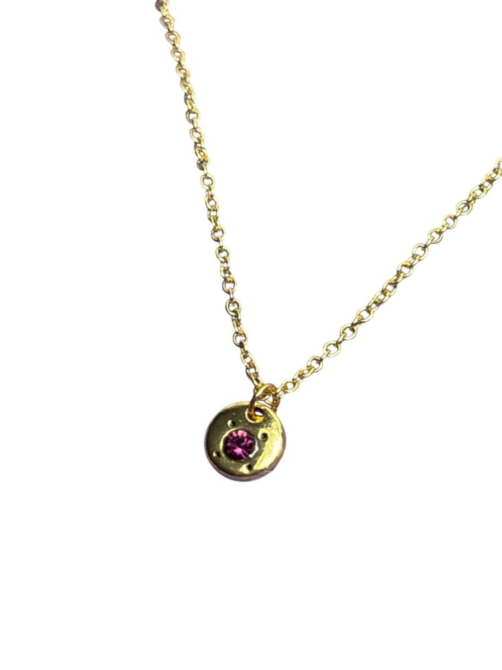 October Birthstone Necklace Goldtone Pink Rhinestone 16 - 18 Inches